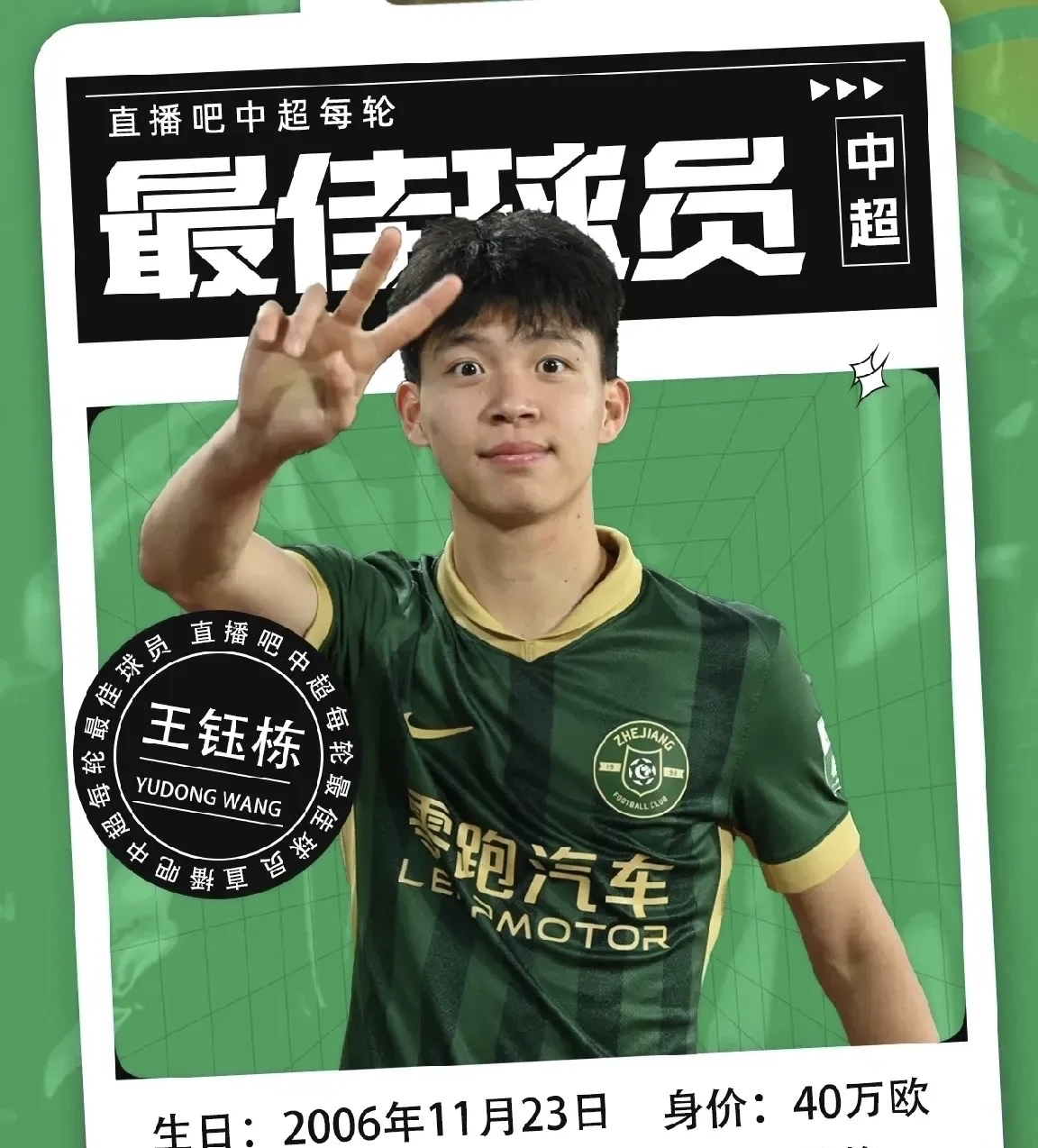关于德转将更新王钰栋身价中国小将今年表现非常优秀的信息