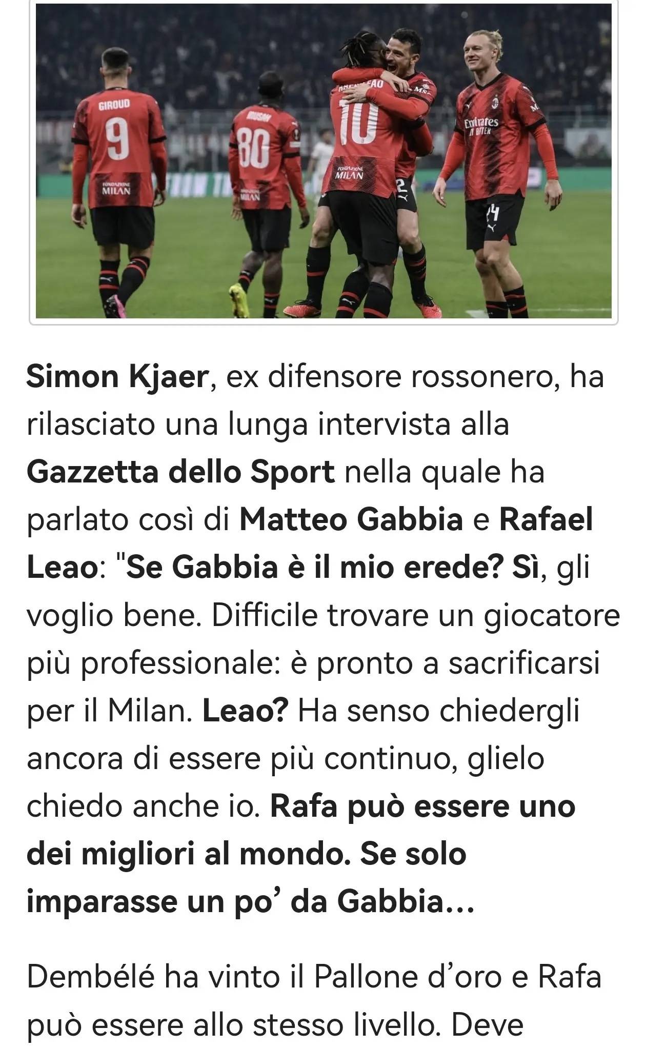 关于米兰无意出售莱奥红黑军团认为他是不可或缺的支柱的信息